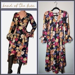 NWT* BAND OF GYPSIES Dress Size XS Full Wrap Bohemian Floral Hippie Hi Low Midi